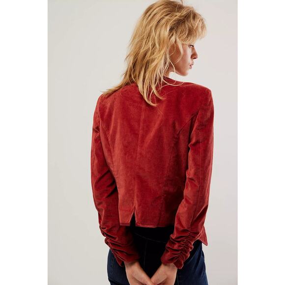 New Free People Becky Jacket VELVET $168 X-SMALL Garnet Military Style Blazer - Picture 3 of 7